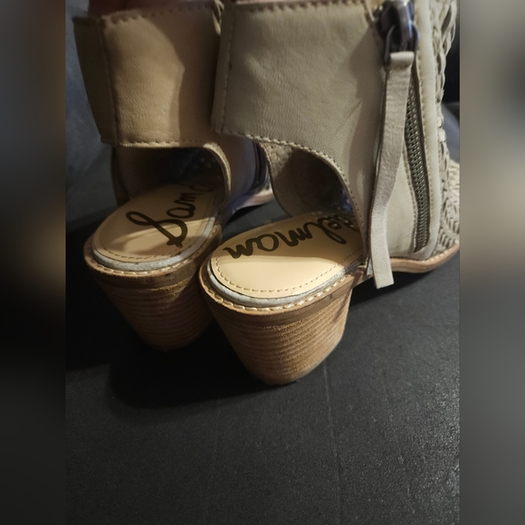 SAM EDELMAN Cooper Beige Leather Woven Block Heel Peep Toe Booties Sz8.5 - Picture 7 of 9